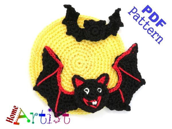 Bat + Moom Halloween crochet Applique Pattern
