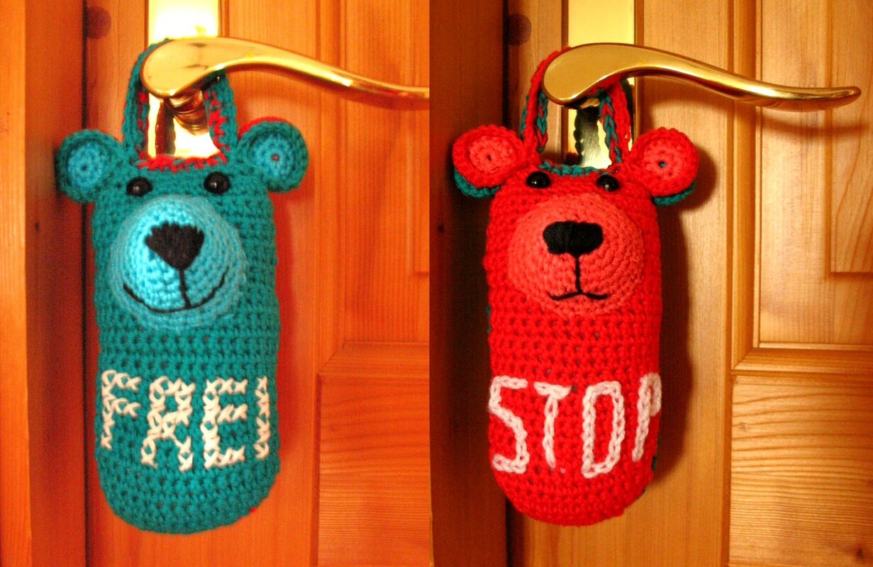 Häkelanleitung - Bärchen als Türwächter - Türanhänger mit Ampelfunktion