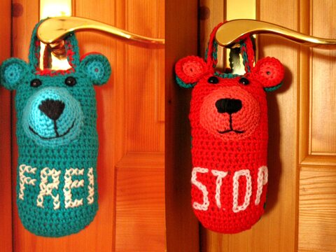 Häkelanleitung - Bärchen als Türwächter - Türanhänger mit Ampelfunktion