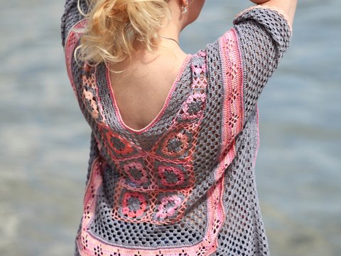 Häkelanleitung Tunika häkeln, Shirt häkeln, Top mit Blumenmuster häkeln Flower Power