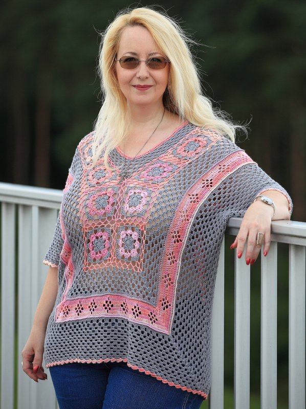 Häkelanleitung Tunika häkeln, Shirt häkeln, Top mit Blumenmuster häkeln Flower Power - Bild 6