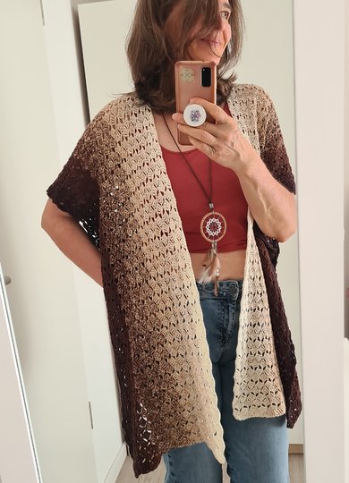 Crochet Pattern “Cappuccino” – Poncho, Cardigan or Long Boho Vest