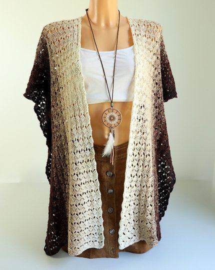 Crochet Pattern “Cappuccino” – Poncho, Cardigan or Long Boho Vest