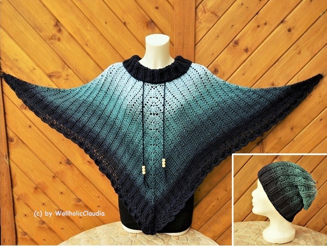 Häkelanleitung - Set - Poncho + Mütze " Mitternachtstraum"