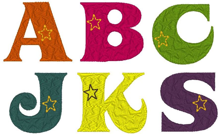Stickdatei Buchstaben Stern - Alphabet 3 und 5cm