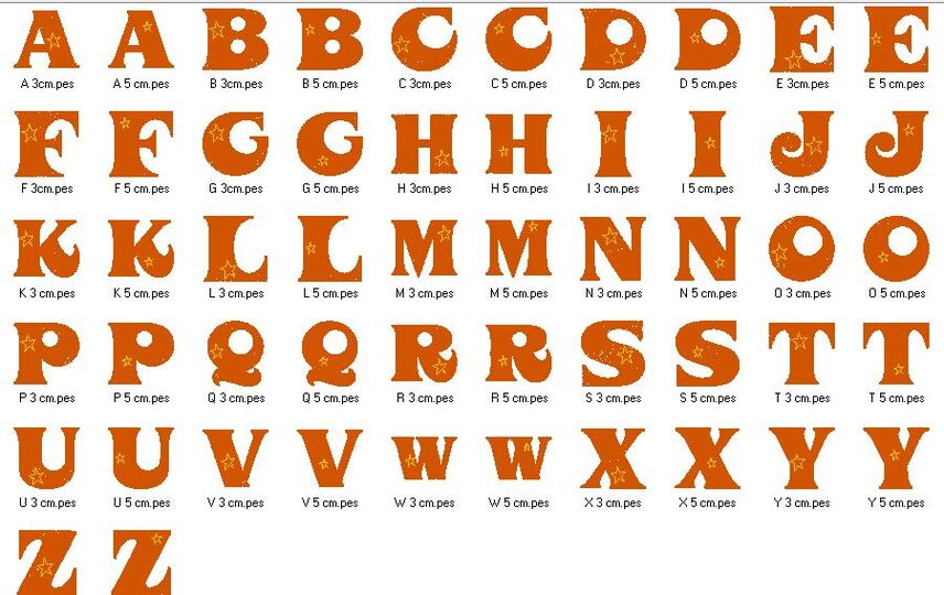 Stickdatei Buchstaben Stern - Alphabet 3 und 5cm