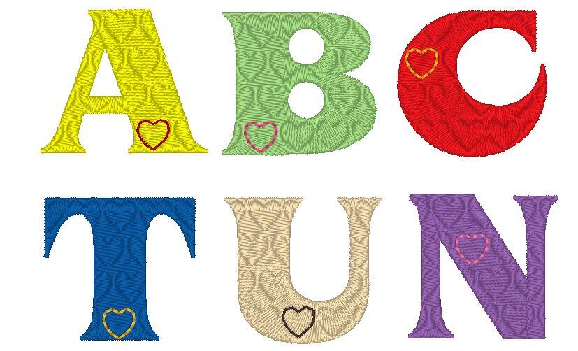 Stickdatei Buchstaben Herz - Alphabet 3 und 5cm