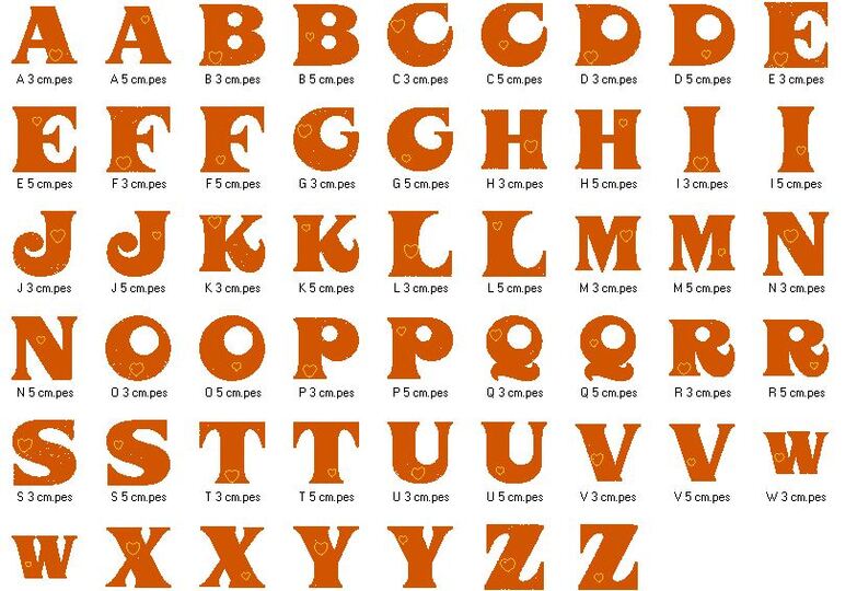 Stickdatei Buchstaben Herz - Alphabet 3 und 5cm