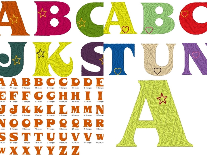 Sparset Stickdatei Buchstaben Herz + Stern