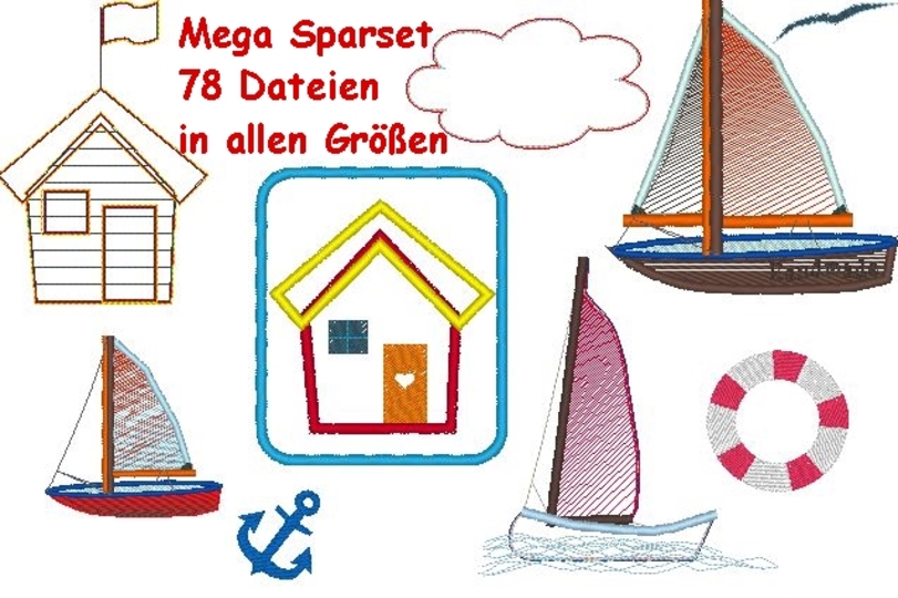 SRARSET Stickdatei Maritim Boot Anker Möwe alle Größen