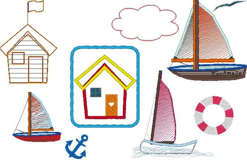 SRARSET Stickdatei Maritim Boot Anker Möwe alle Größen