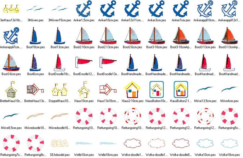 SRARSET Stickdatei Maritim Boot Anker Möwe alle Größen