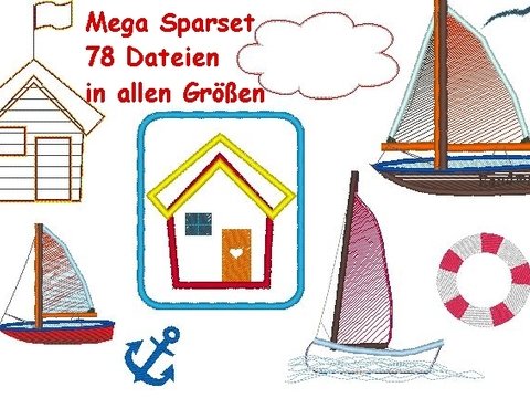 SRARSET Stickdatei Maritim Boot Anker Möwe alle Größen
