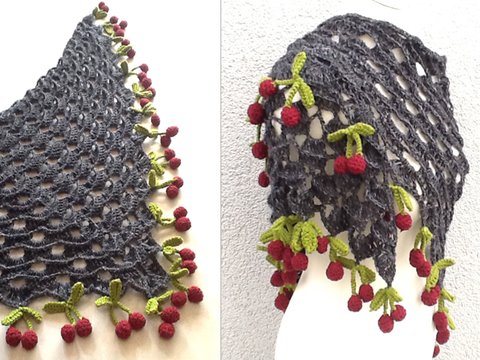 wunderschönes Venusmuscheltuch mit Herzkirschen