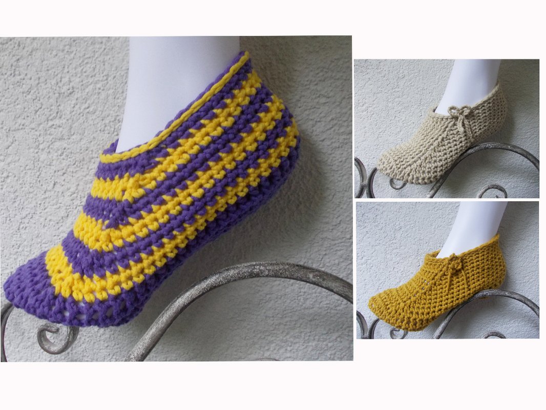 Häkelanleitung für Slipper, Hausschuhe, Bettschuhe, Gästeschuhe, 3 veschiedene Mustervarianten, größenvariabel - Bild 4