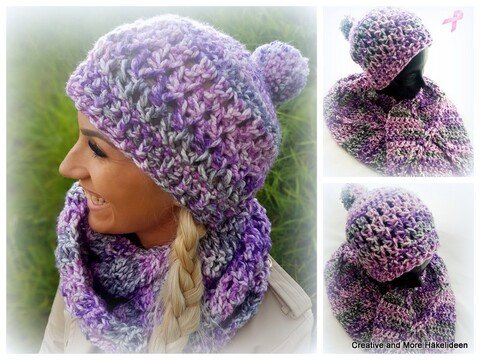 Mützenset "Lilac" Häkelanleitung Schal und Mütze