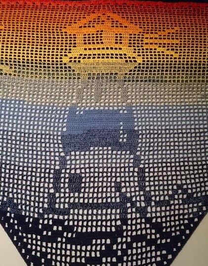 Motivtuch Leuchtturm, Dreieckstuch, Häkelanleitung