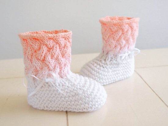 Strickanleitung - Babyschuhe OMBRÉ - Flechtmuster Farbverlauf - No.165