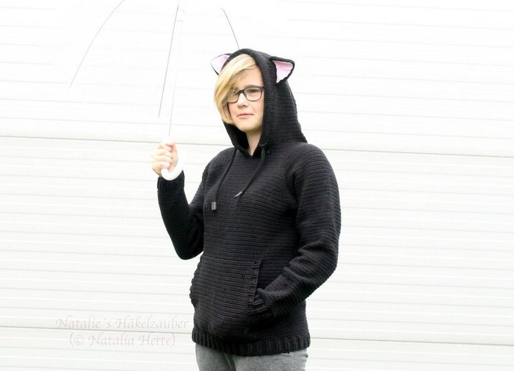 Hoodie mit Katzenohren für Erw., S-XXL (Raglan, Basic Pullover)