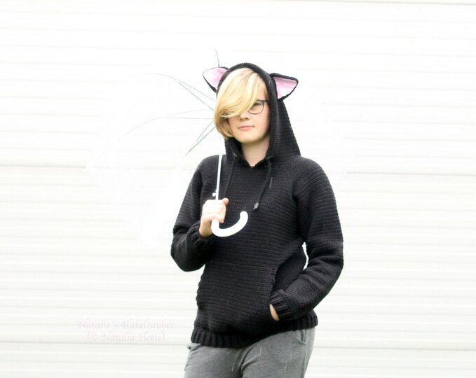 Hoodie mit Katzenohren für Erw., S-XXL (Raglan, Basic Pullover)