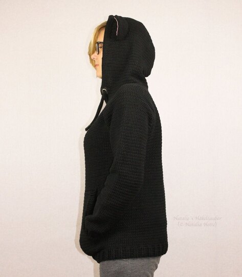 Hoodie mit Katzenohren für Erw., S-XXL (Raglan, Basic Pullover)