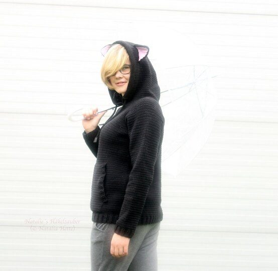 Hoodie mit Katzenohren für Erw., S-XXL (Raglan, Basic Pullover)