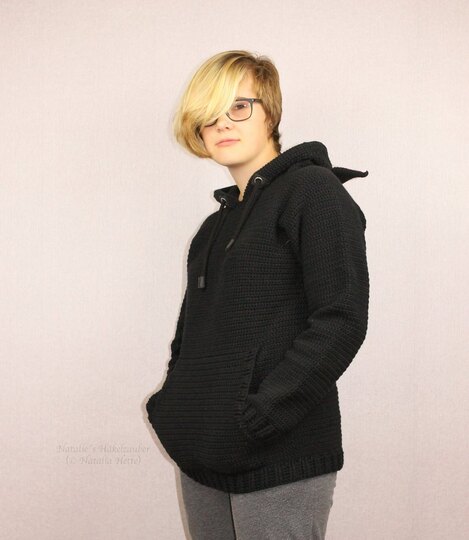 Hoodie mit Katzenohren für Erw., S-XXL (Raglan, Basic Pullover)