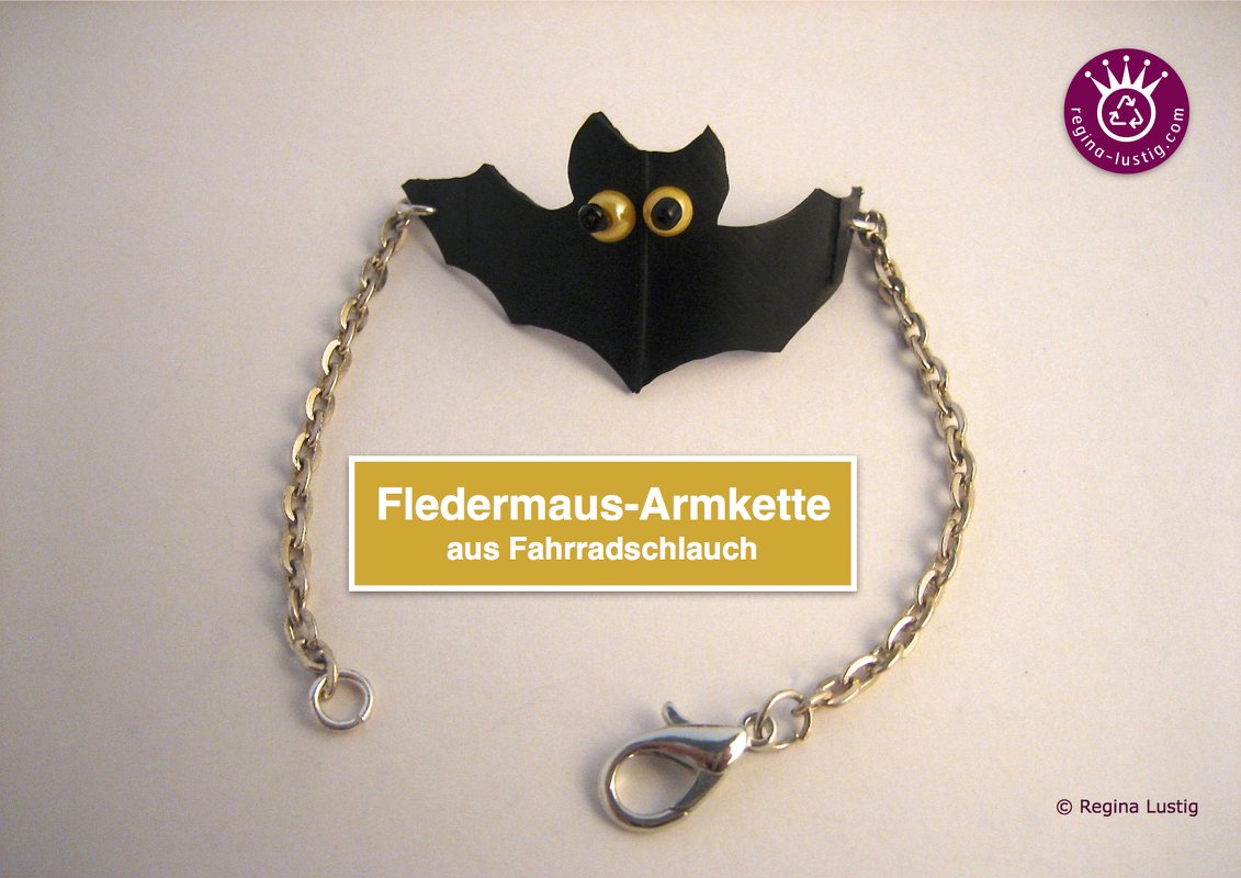Armkette Fledermaus aus einem Fahrradschlauch, Upcycling, Recycling, Halloween, Armband