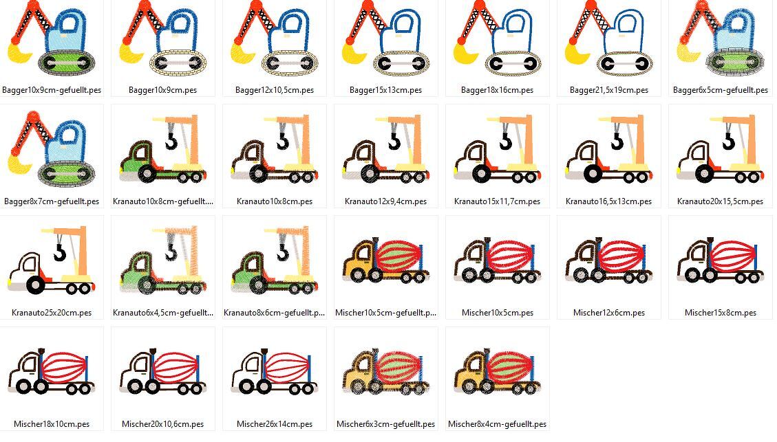 Stickdatei Baufahrzeuge Mischer Kran Auto Bagger - Bild 8