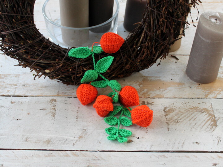 Physalis häkeln – Lampionblume als Ranke für die Vase (deutsche Anleitung)