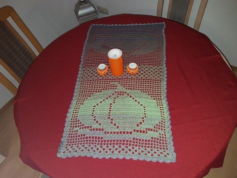 Tischdecke/ Läufer Kürbis 88x48 cm, Größe anpassbar,Häkelanleitung