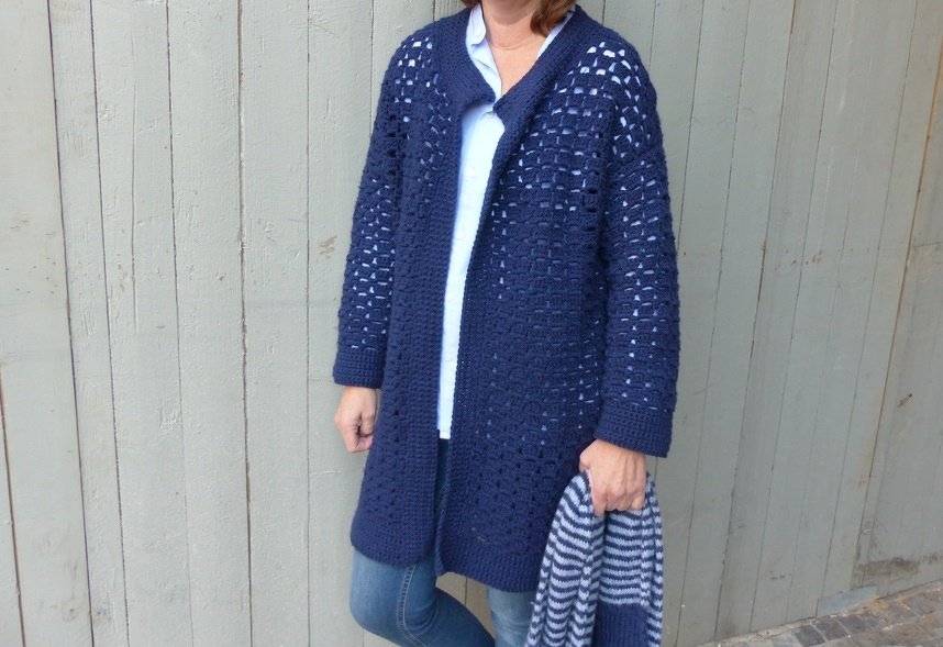 Häkelanleitung, Blaue Häkeljacke für Anfänger bestens geeignet