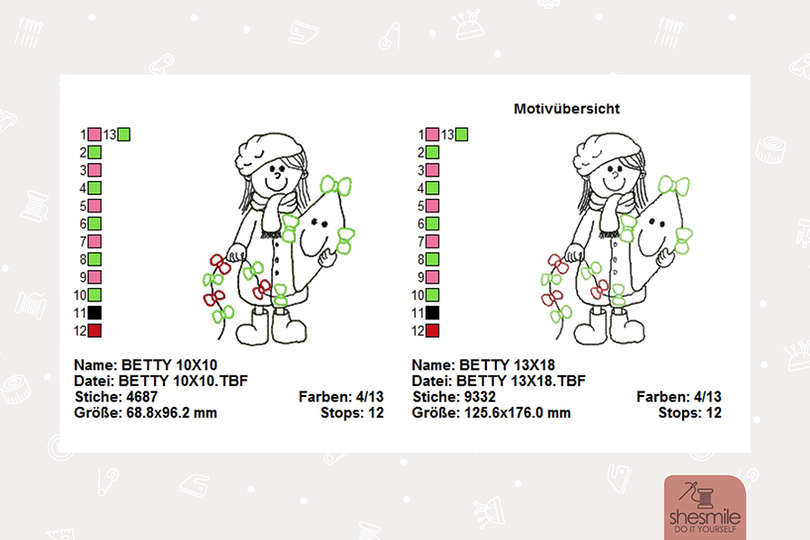 Betty mit dem Drachen (Stickdatei)