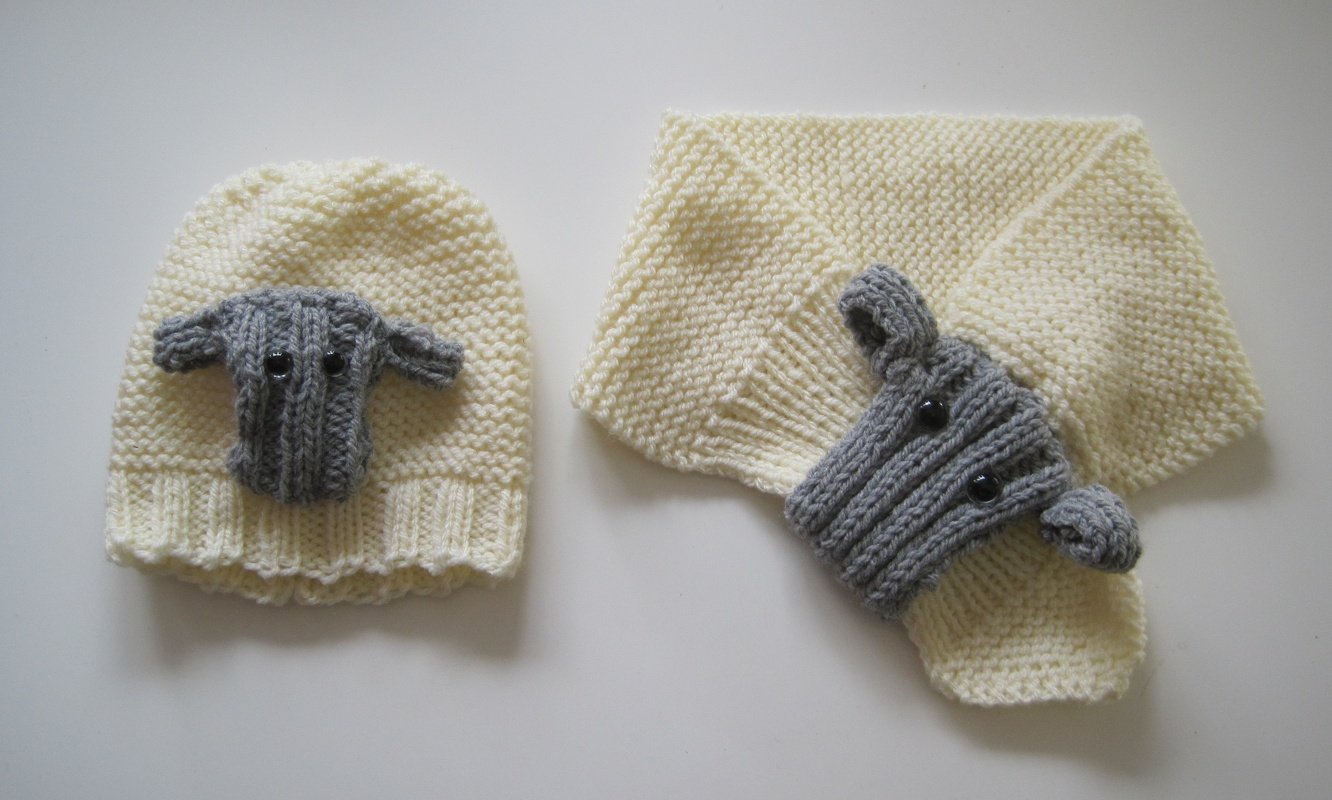 Strickanleitung Schafschal und Schaf-Mütze für Babys und Kinder bis zu 2 Jahren