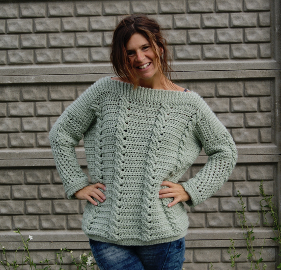 Häkel-Pulli Zopfmuster (Gr. S/M und L/XL - leicht an alle Größen anzupassen)