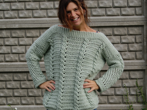 Häkel-Pulli Zopfmuster (Gr. S/M und L/XL - leicht an alle Größen anzupassen)