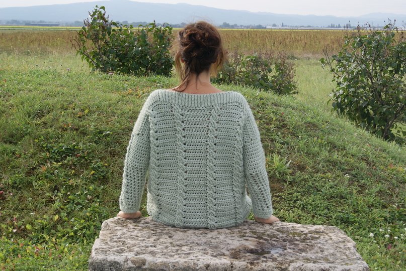 Häkel-Pulli Zopfmuster (Gr. S/M und L/XL - leicht an alle Größen anzupassen)