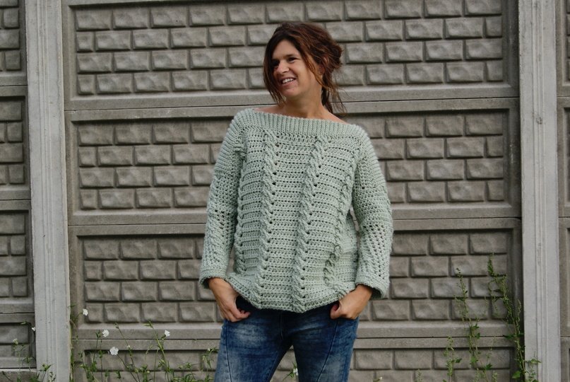 Häkel-Pulli Zopfmuster (Gr. S/M und L/XL - leicht an alle Größen anzupassen)