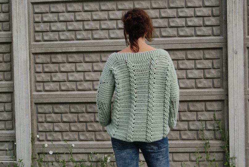 Häkel-Pulli Zopfmuster (Gr. S/M und L/XL - leicht an alle Größen anzupassen)