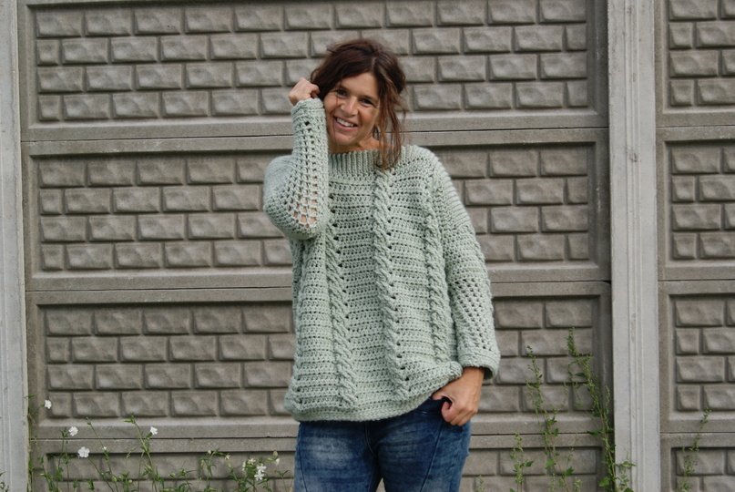 Häkel-Pulli Zopfmuster (Gr. S/M und L/XL - leicht an alle Größen anzupassen)