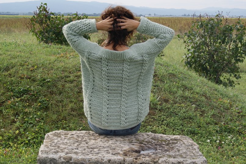 Häkel-Pulli Zopfmuster (Gr. S/M und L/XL - leicht an alle Größen anzupassen)