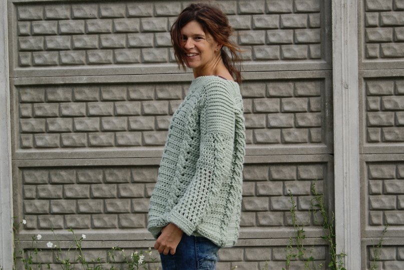 Häkel-Pulli Zopfmuster (Gr. S/M und L/XL - leicht an alle Größen anzupassen)