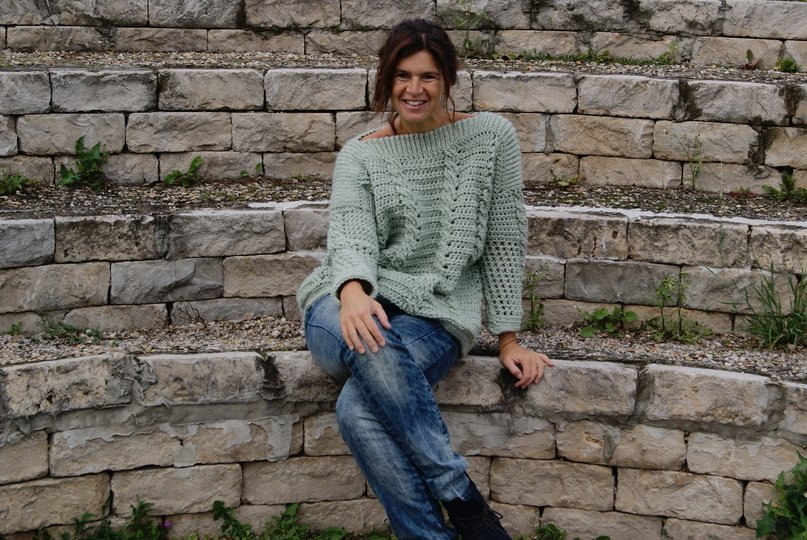 Häkel-Pulli Zopfmuster (Gr. S/M und L/XL - leicht an alle Größen anzupassen)