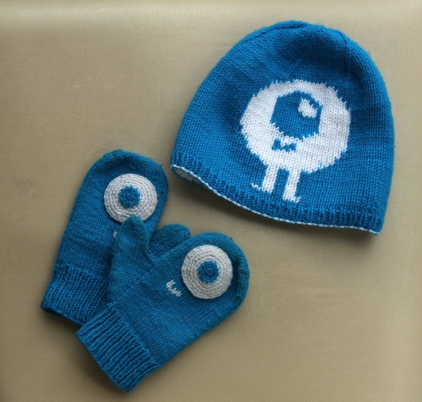 Strickanleitung für Wendemütze und Fäustlinge „Monster“ für Kinder – Kopfumfang ca. 45cm (1 - 2 Jahre)