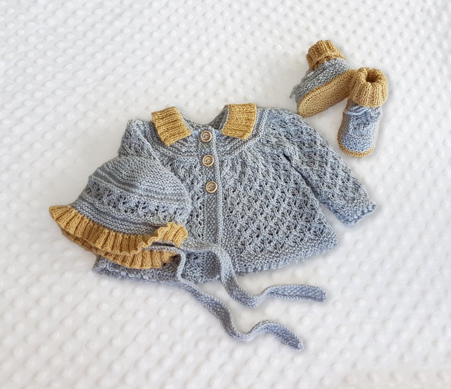 Angel Lace Baby Layette with Cardigan, Booties and Bonnet