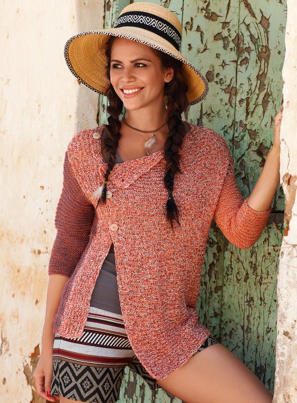 Strickanleitung asymmetrisch geknöpfte Jacke Vaneisha