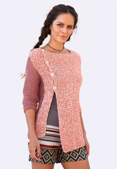 Strickanleitung asymmetrisch geknöpfte Jacke Vaneisha
