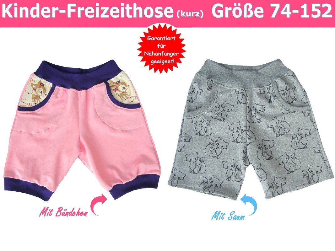 Kurze Kinderhose Größe 74-152, Schnittmuster &amp; Nähanleitung