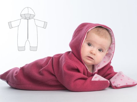 Baby Overall mit Kapuze, Arm- & Beinumschlägen  – PDF Schnittmuster
