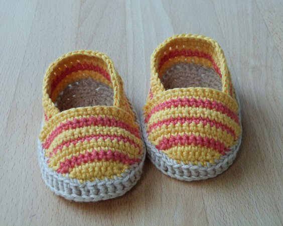 Häkelanleitung für Baby-Schuhe "Espadrilles" in 2 Größen